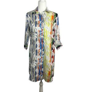VILAGALLO Womens Italian Summer Colorful Print Shift Shirt Dress 6-8 US/40 EU
